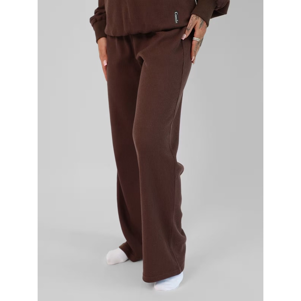 Comfrt Cocoa Brown Waffle Knit Lounge Pants High Waisted Relaxed Fit Size M